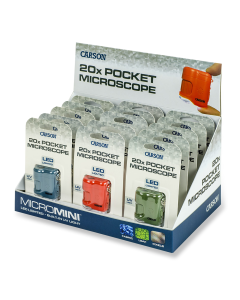 Carson Microscope de poche MicroMini 20x avec UV et LED, présentoir de 15 pièces