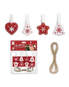 Zep Kit de Noël Wood Clips Rouge LK38R 8 Pièces